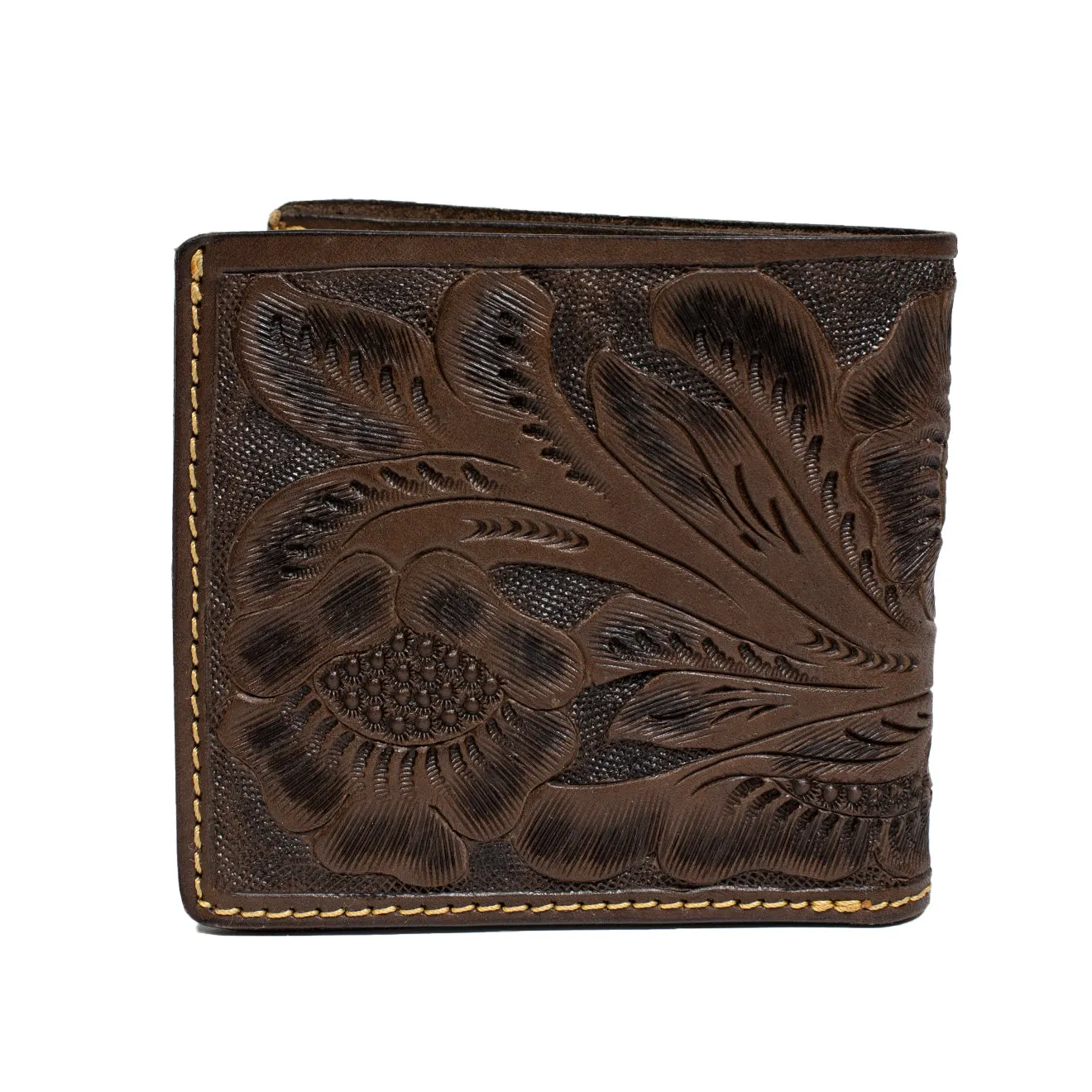 RRL by Ralph Lauren Hand Tooled Leather Billfold Wallet Brown